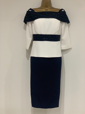 Veni Infantino marineblau Schulter Bleistiftkleid Mutter Braut Hochzeit Anlass Gast