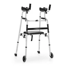 Adult Senior Aluminum Adjustable Foldable Rolling Walker With Seat & Armrest Pad