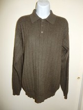 MEN'S 100 CASHMERE 3 BUTTONS POLO KHAKI LONG SLEEVE SWEATER M