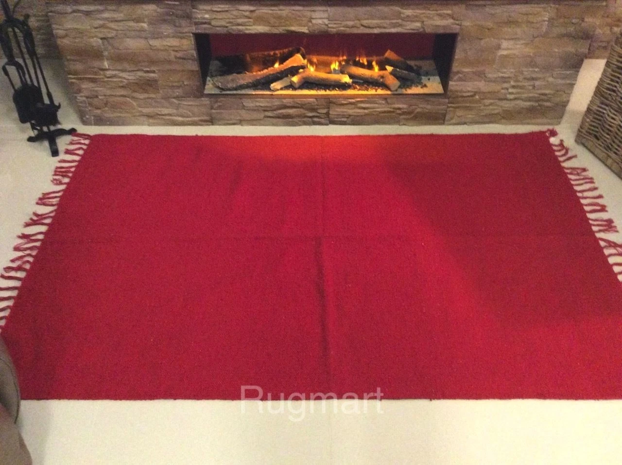 Eco Friendly Plain Red Natural Recycled Cotton Rich Reversible Area Rugs