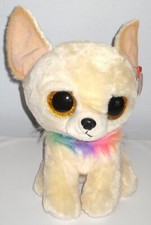 TY Beanie Boos CHEWEY Tan Chihuahua Dog Plush Stuffed Animal 8" Rainbow Collar