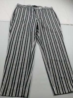 Banana Republic Avery Pants Women Size 12 Linen Black Striped