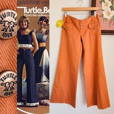 70s Turtlebax Deadstock Orange 1970s Vintage Low Rise Wide Leg Bell Bottom Jeans