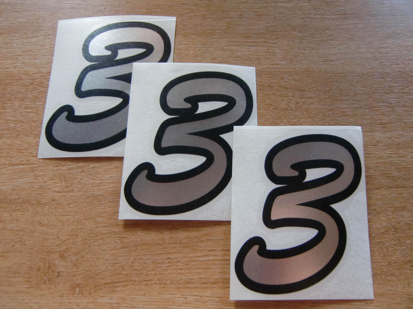 set of 3 - Black & Chrome number 3 decals - 95mm high stickers