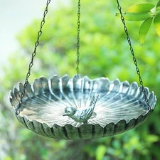 Hanging Bird Baths for Outdoors - Metal Bird Bath, 11.6 Inch Flower Shape Bir...