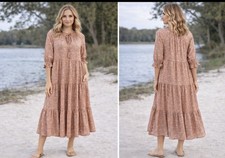 Top Neighbors Boho Tiered Midi Dress Floral Peasant Small