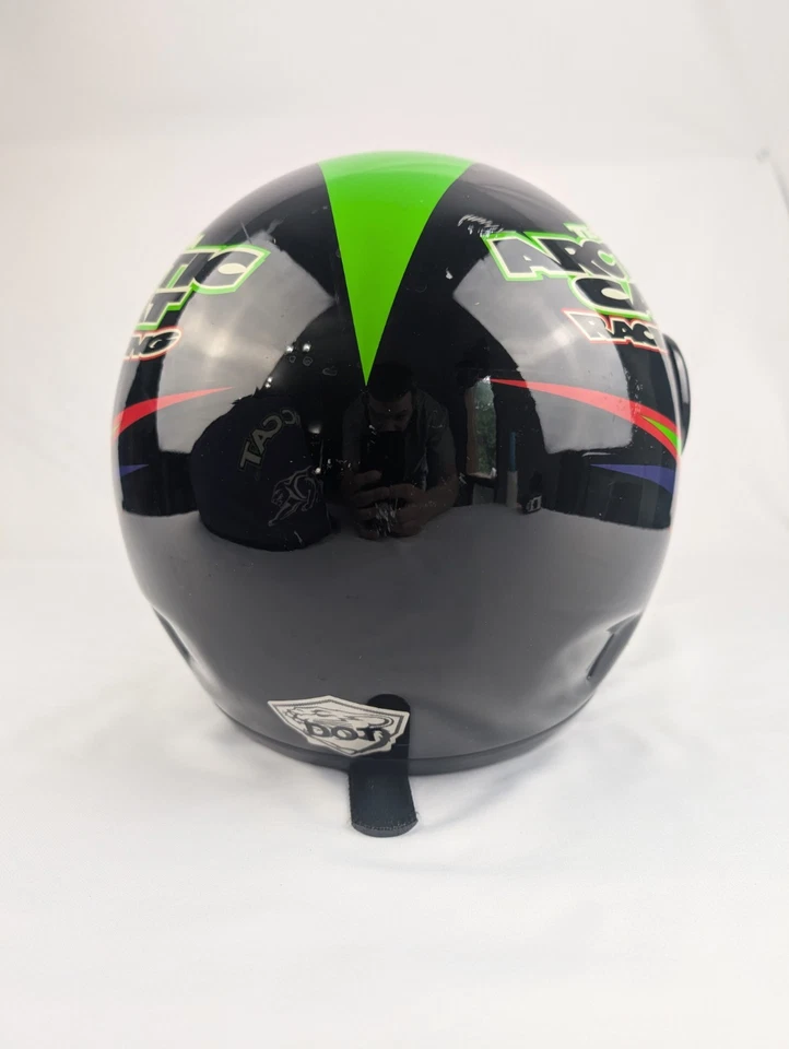 Casco de carreras de motos de nieve Team Arctic Cat talla S con funda verde años 90 Foto 4 de 4