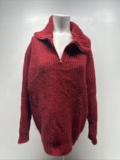 Peruvian Connection Sweater Knit Pure Baby Alpaca 1/4 Zip Collared Red M Medium