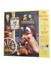 SunsOut Kit Kat Gang 500pc Puzzle Tom Wood Western Dogs Cats Sealed Made In USA