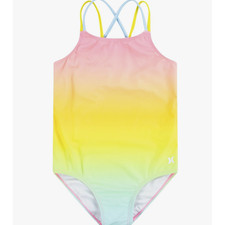 Hurley Girl's 8 Pink Flamingo Cross-Back Gradient One Piece Swimsuit L8-21