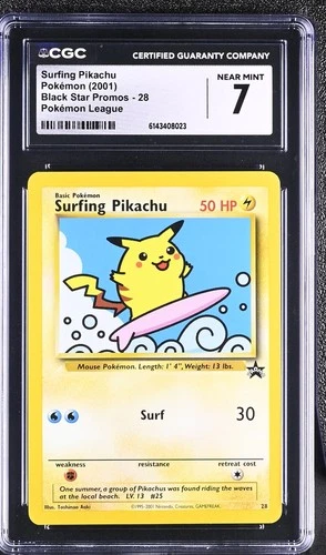 2001 Pokemon Black Star Promos Surging Pikachu Pokemon League #28 CGC 7