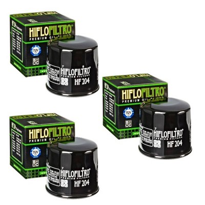 Hiflofiltro 3 Pack Oil Filter HF204 Black Honda Kawasaki Suzuki Triumph Yamaha