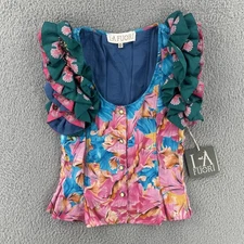 La Fuori Women’s Size XS Colorful Silk Blouse Sustainable Ethical Fashion NWT