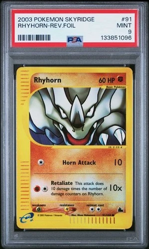 2003 Pokemon Skyridge Rhyhorn Reverse Holo 91/144 PSA 9 - POP 62 - NEW CERT