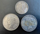 Lot: 2 Peace Dollars & 1 Walking Liberty Half Dollar,  1.9085 troy oz silver