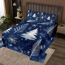 Christmas Theme Coverlet Set King Size Xmas Glitter Pine Tree Bedspread for B...