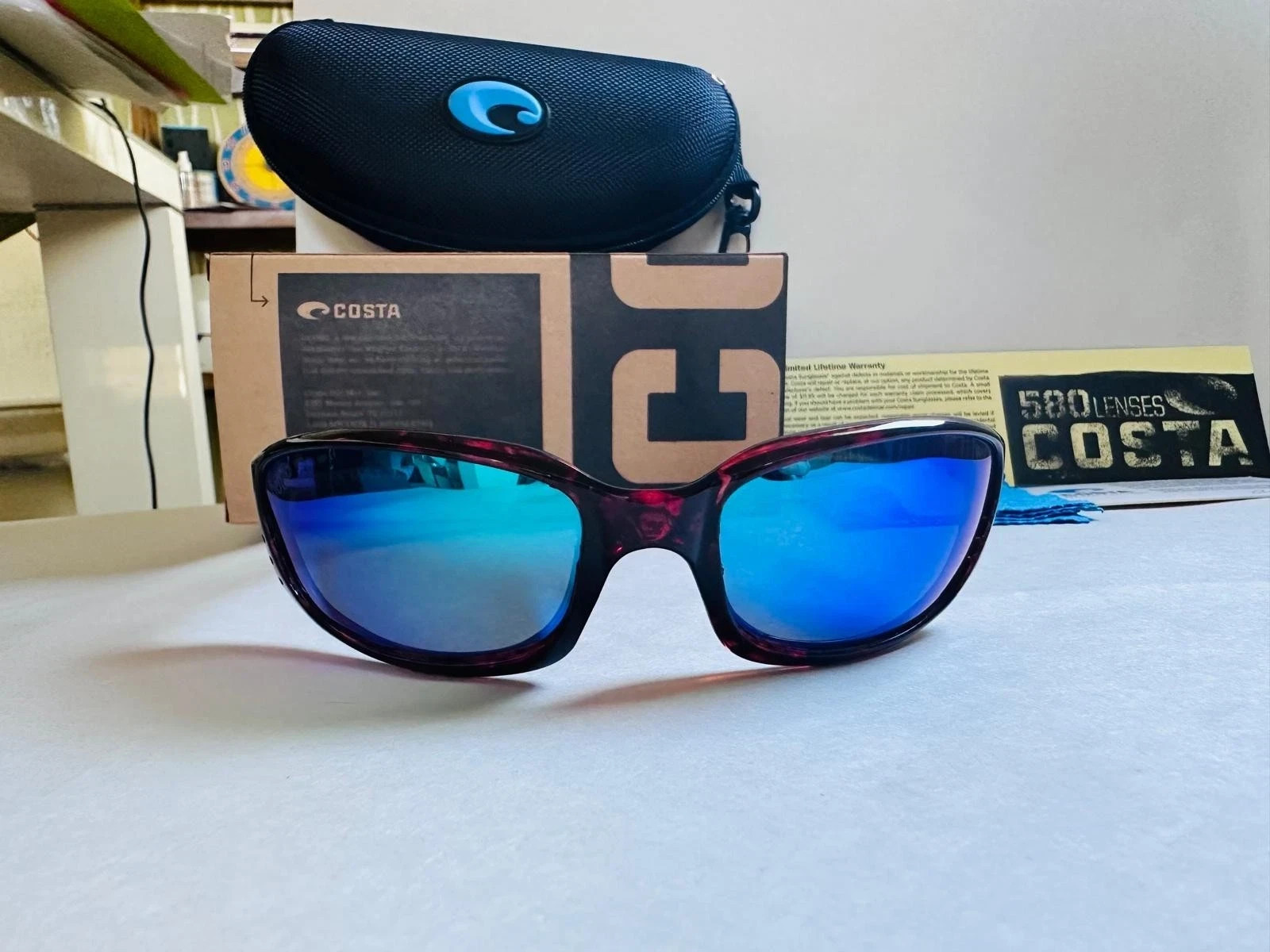 Costa Brine Blue Mirror Polarized Sunglasses –580P Lens, Classic Tortoise Frame.