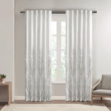 Embroidered Branch Window Curtain Panel, 50x95" Lined Faux Silk with Rod Pocket