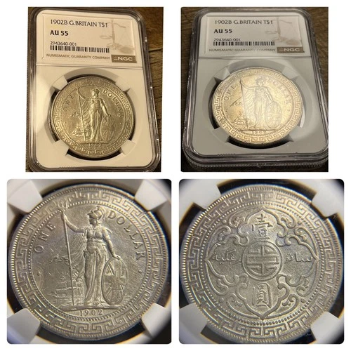 1902-B Great Britain Trade Dollar - NGC AU-55;  Nice Luster & Cartwheel - Bombay