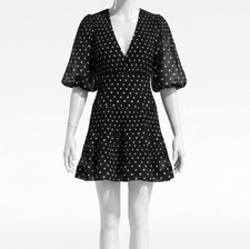 Zimmermann Women's Black Pola Dot Plisse Mini Dress Size 1