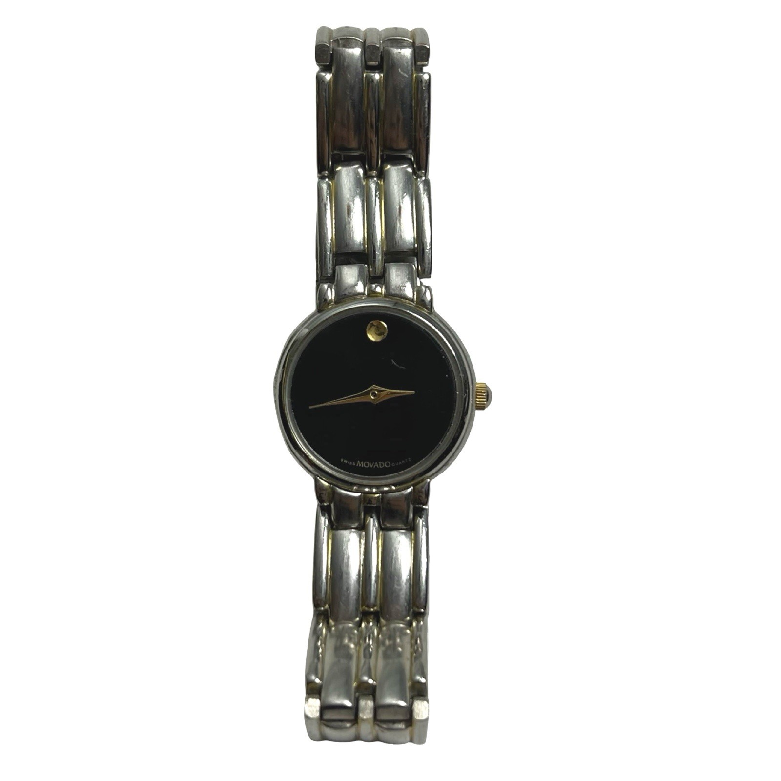 Movado Museum Watch Womens Steel Black Dial Swiss Quartz Sapphire Crystal Dress