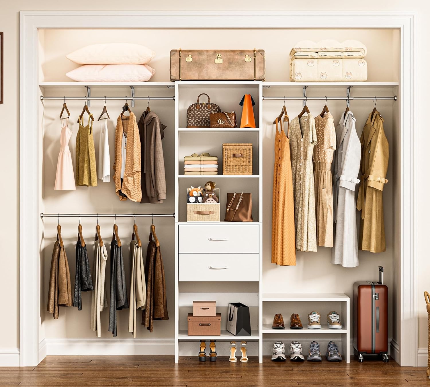 8FT Walk-In Closet Organizer System with 3 Drawers and Shelves