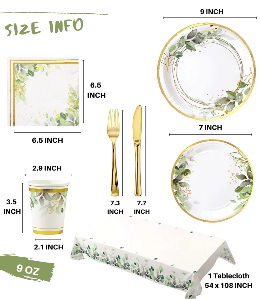 Platos verdes y servilletas suministros de fiesta - Sirve 16 - Platos verdes fiesta C... Foto 2 de 4