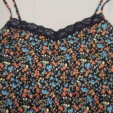 Lovely Day Floral Mini Dress Womens Medium Black Lace Trim Ditsy Bodycon PD4528D