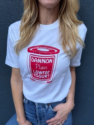 70s VINTAGE POP ART DANNON PLAIN LOWFAT YOGURT T-SHIRT SZ S ANDY WARHOL STYLE