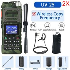 2X UV-25 WALKIE-TALKIE 136-174 220-260 400-520MHZ TRI-BAND TWO WAY RADIO SET 10W