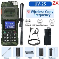 UV25 WALKIE TALKIE LONG RANGE TRI-POWER TWO WAY RADIOS VOX+48CM ANTENNA+BAG 2PCS