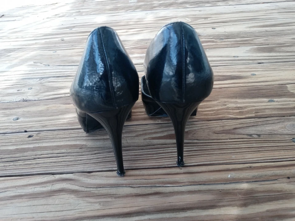 🌹Tacones de aguja de charol CARLOS SANTANA plataforma punta abierta negros talla 7,5 Foto 4 de 4