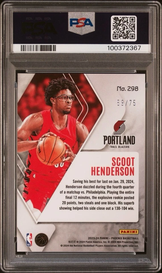 POP 2 ‼️ PSA 10 2023 Panini Phoenix #298 Scoot Henderson Lava /75 (RC) 100372367 - Image 2 of 2