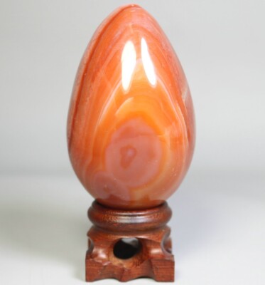 Natural Colorful Red Stripe Carnelian Agate Quartz Crystal Sphere Egg + Stand