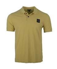 BELSTAFF 'STANNETT' POLO SHIRT CHEST PATCH BADGE MUSTARD YELLOW PIQUE COTTON