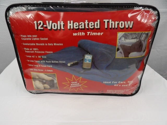 Trillium 12 Volt Heated Throw w/Timer Black Fleece 42u0026#034; x 52u0026#034; NEW  | eBay