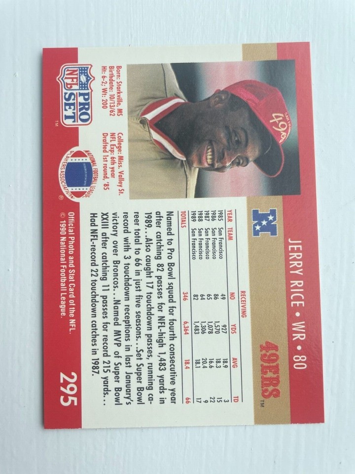 1990 Pro Set Jerry Rice San Francisco 49ers #295 | eBay