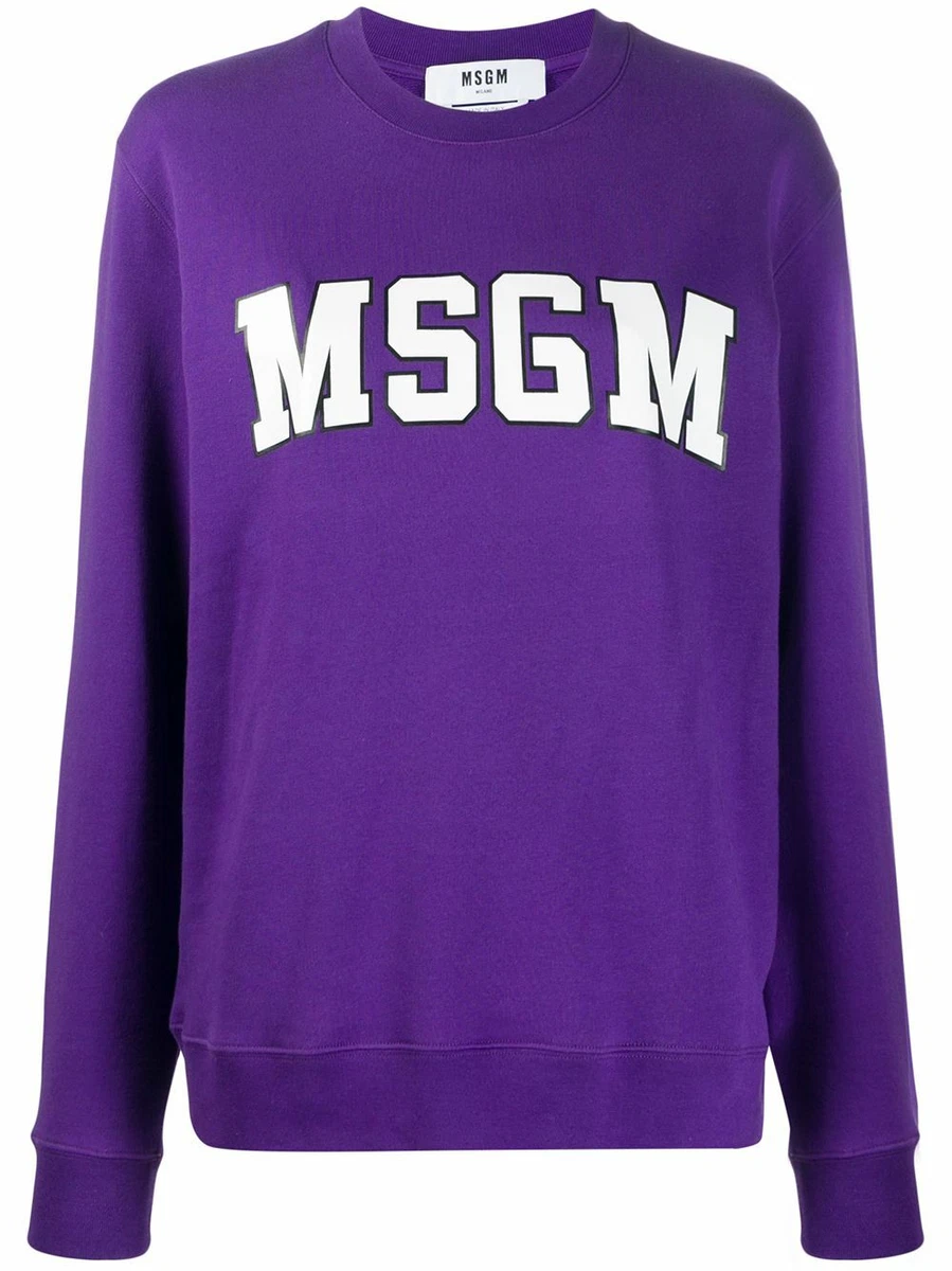 MSGM COLLEGE LOGO COTTON SWEATSHIRT PURPLE MEDIUM NEW