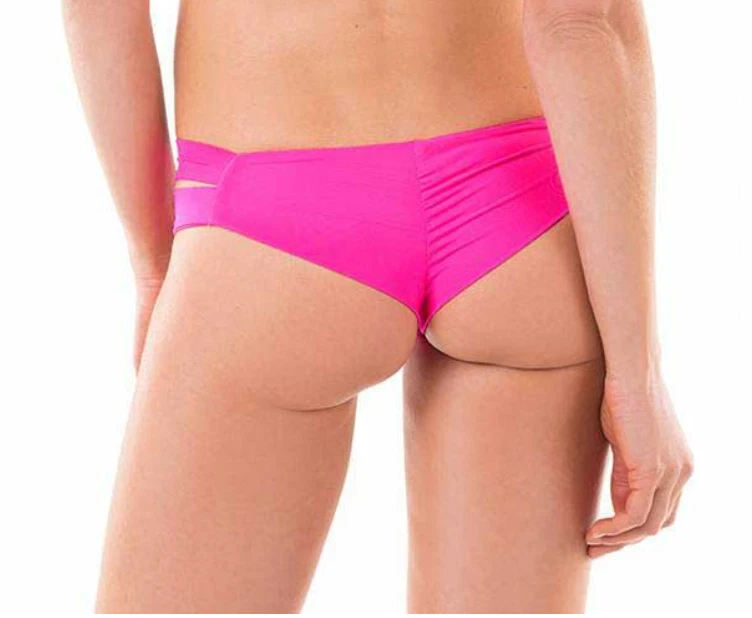 Voda Swim Women's Side Shirred Hipster Swimsuit Bottom Size L in Bright Pink - Image 2 of 4