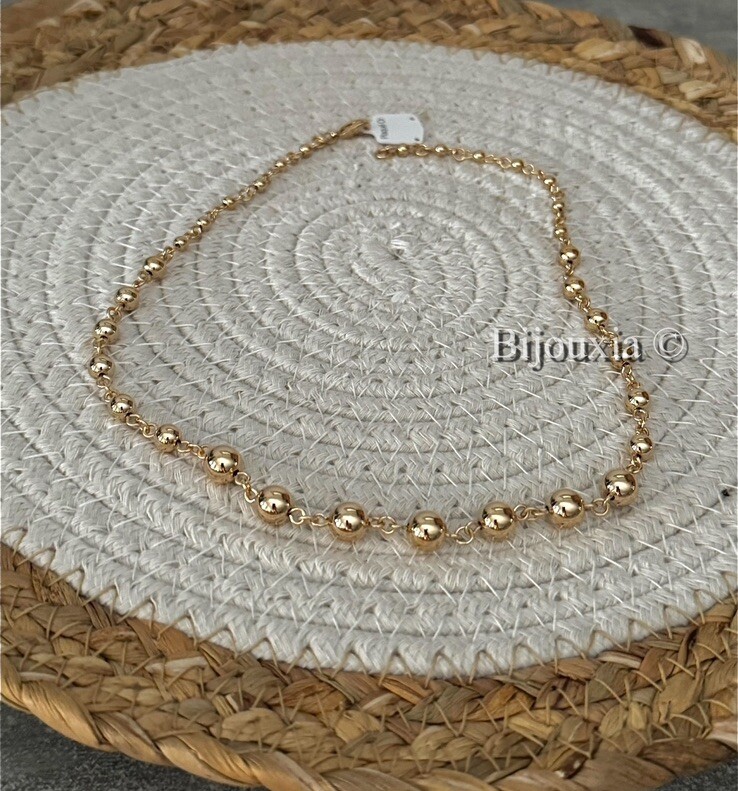 Collier Maille Boules Plaqué Or 18 Carats (50 Cm) - Garanti 10 Ans - Neuf Avec étiquettes