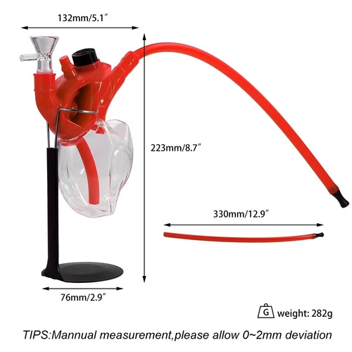 8.7" Humam Heart Glass & Silicone Hookah Smoking Hand Pipes w/ Long Pipe+Bowl - Picture 3 of 5