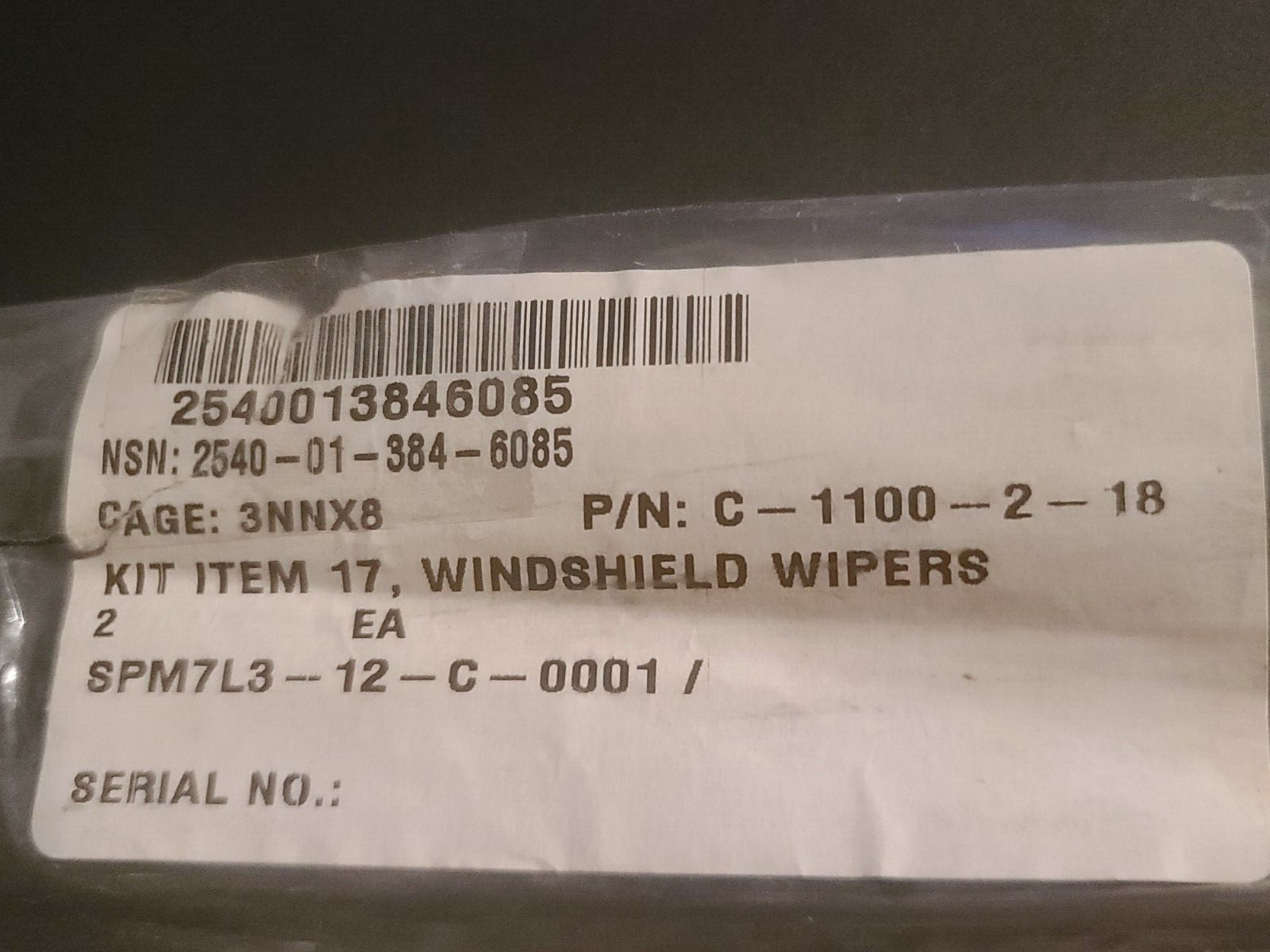 (PACKAGE OF 2) 2540-01-384-6085 Blade; Windshield Wiper 57-28 C-1100-2-18 FLTF18
