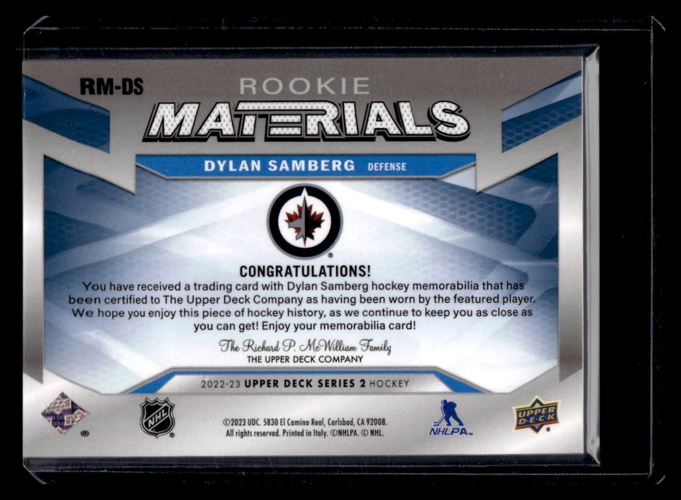 2022 Upper Deck Series 2 Dylan Samberg  #RM-DS Winnipeg Jets - Image 2 of 2