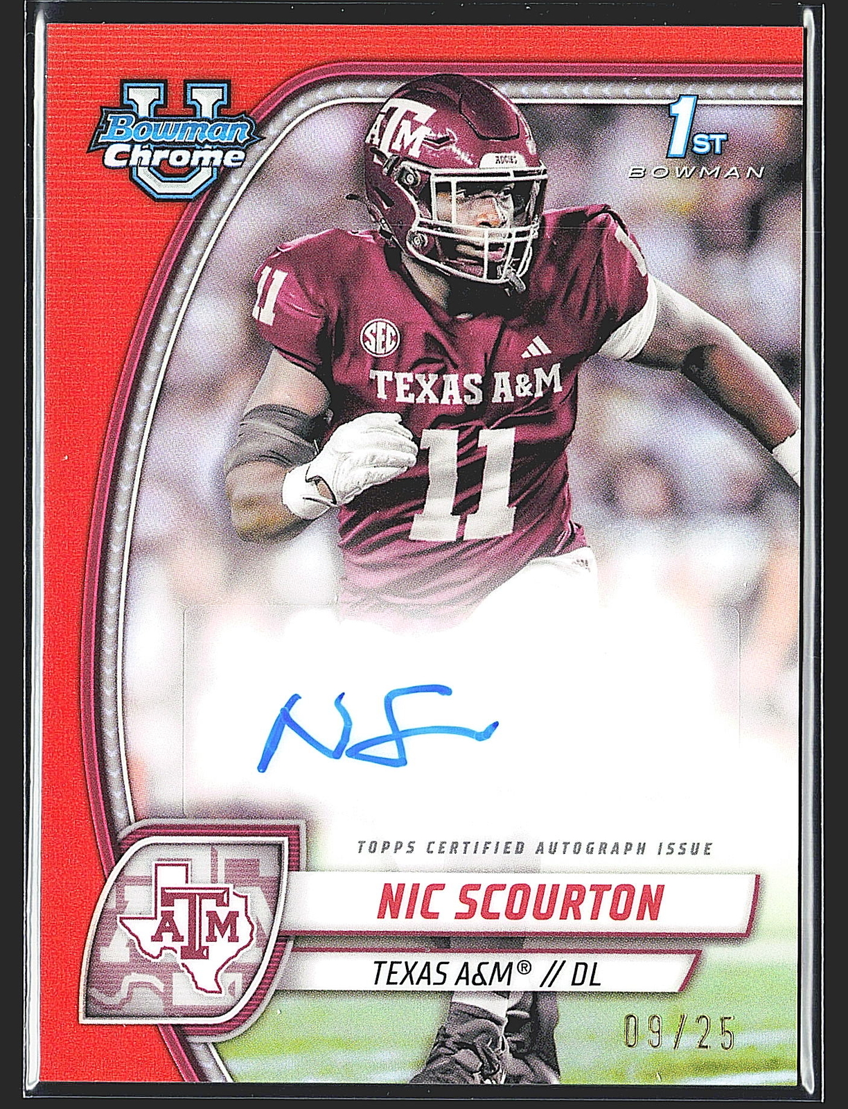 2024 Bowman University Chrome Orange Auto /25 1st #PA-NSC Nic Scourton Texas A&M