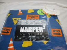 NEW Harper 2 CONSTRUCTION ZONE NOVELTY Twin Sheet Set Yield, Detour, Cones