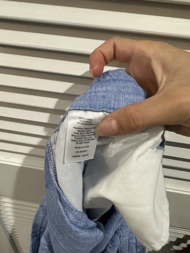 NWT Talbots 100% Linen Cropped Blue Embroidered Hem Pants with Tie Waist - Picture 4 of 4
