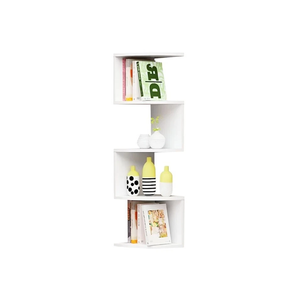 Libreria Scaffale Mensole Parete Angolare Moderna 5 Ripiani ad Angolo Bianco - Immagine 2 di 4