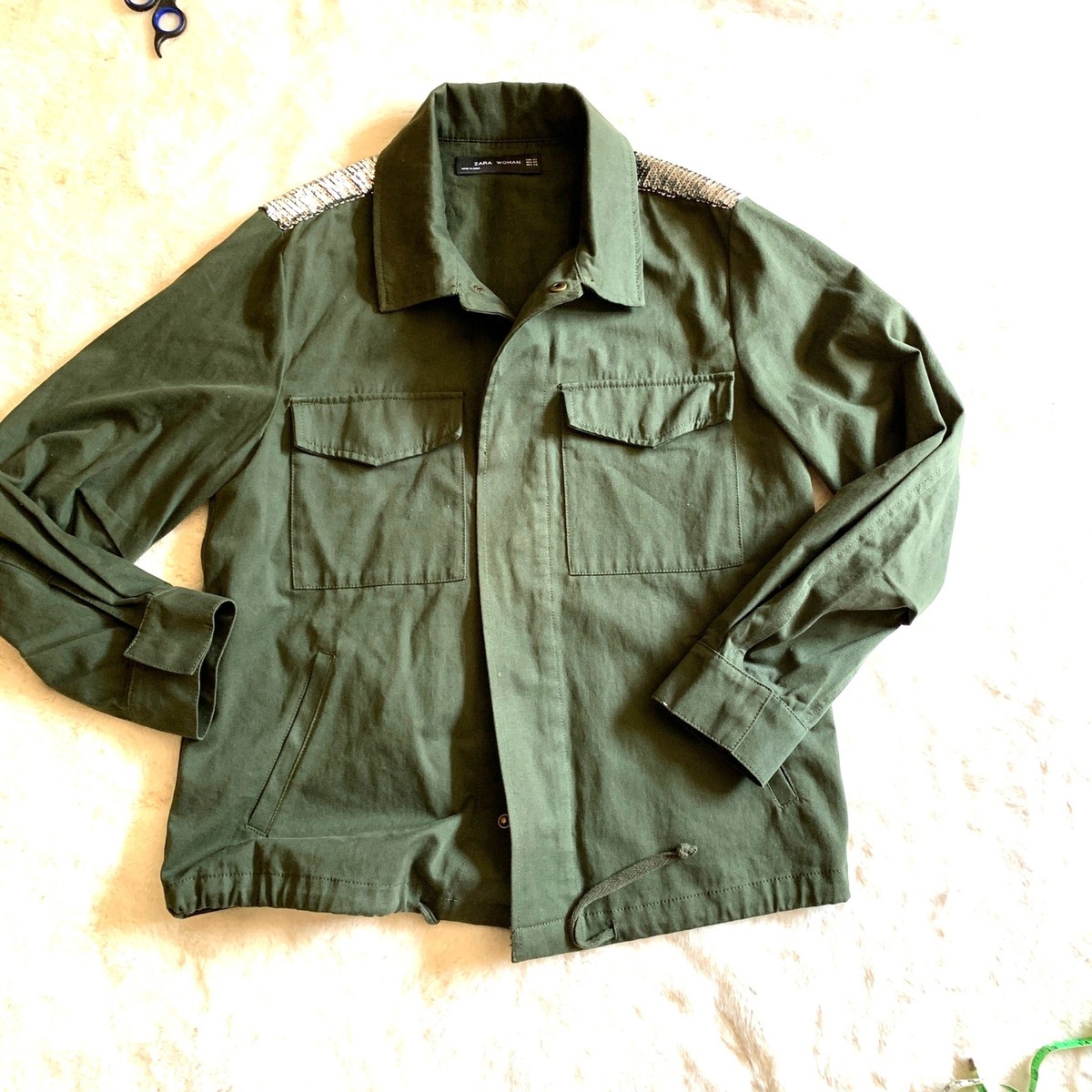 Zara Ombre Sequin Motorcycle Patch Embroidered Military