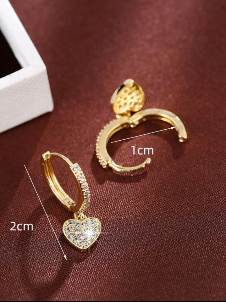 UK Women Ladies Fashion Jewelry Ziriconia Heart Rhinestone Stud Earrings Gold - Image 4 of 4