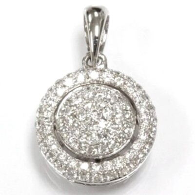 0,35 ctw natürlicher gepflasterter Diamant massiv 14k Weißgold runder Heiligenschein Anhänger 19 mm